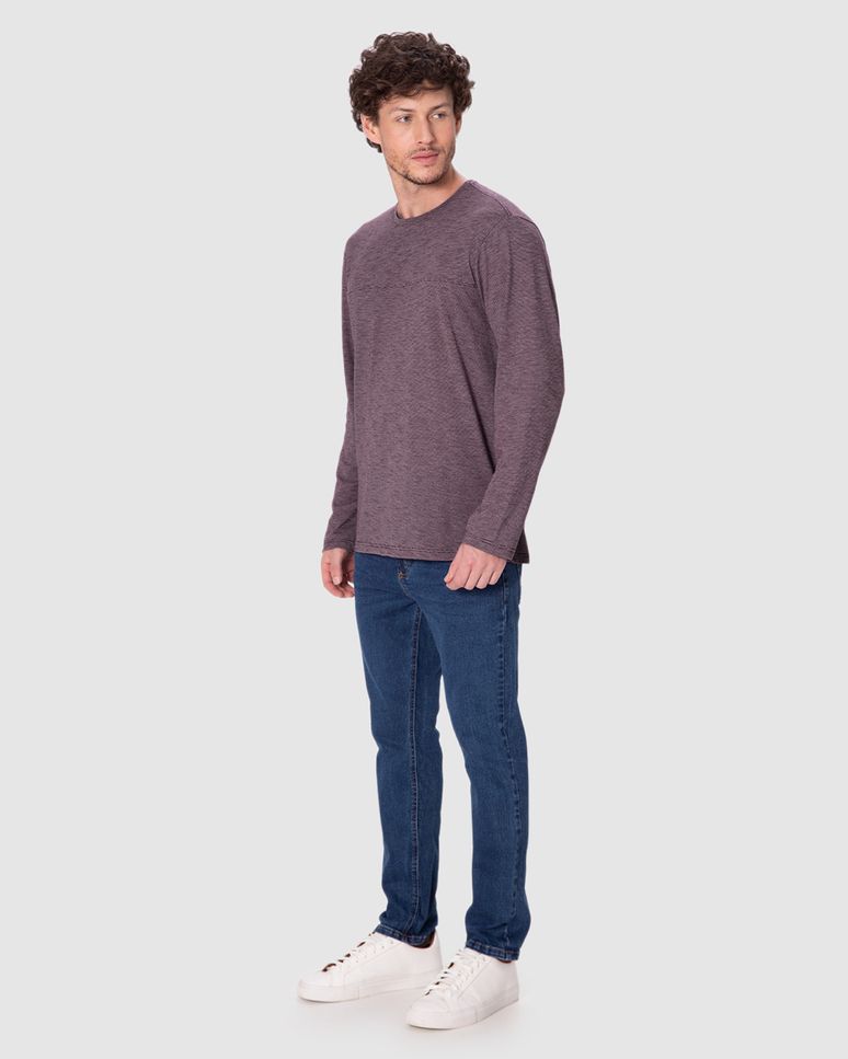 Camiseta Masculina Decote Redondo Manga Longa Em Malha Fio A Fio