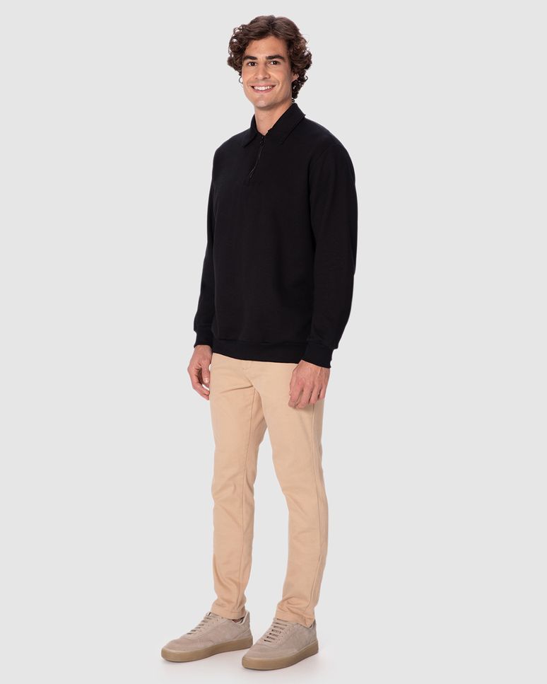 Jaqueta Masculina Regular Gola Fecho Zíper Em Moletom Flanelado