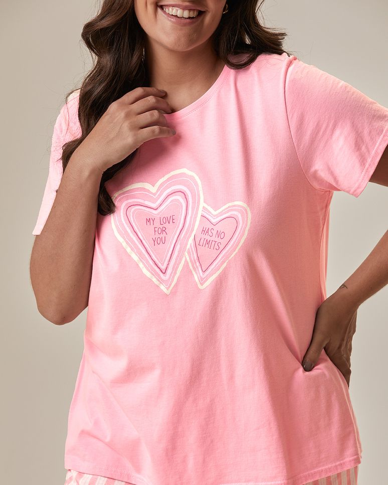 Pijama Curto Feminino Plus Size My Love For You Has No Limits Em Malha Algodão
