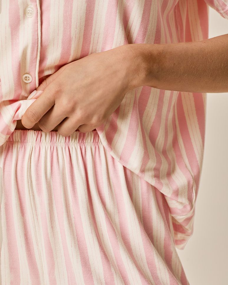 Pijama Curto Feminino Americano Estampa Listrada Em Viscose Stretch