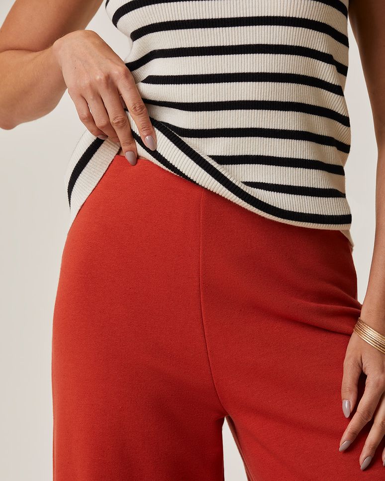Calça Wide Leg Feminina Em Moletom Linho