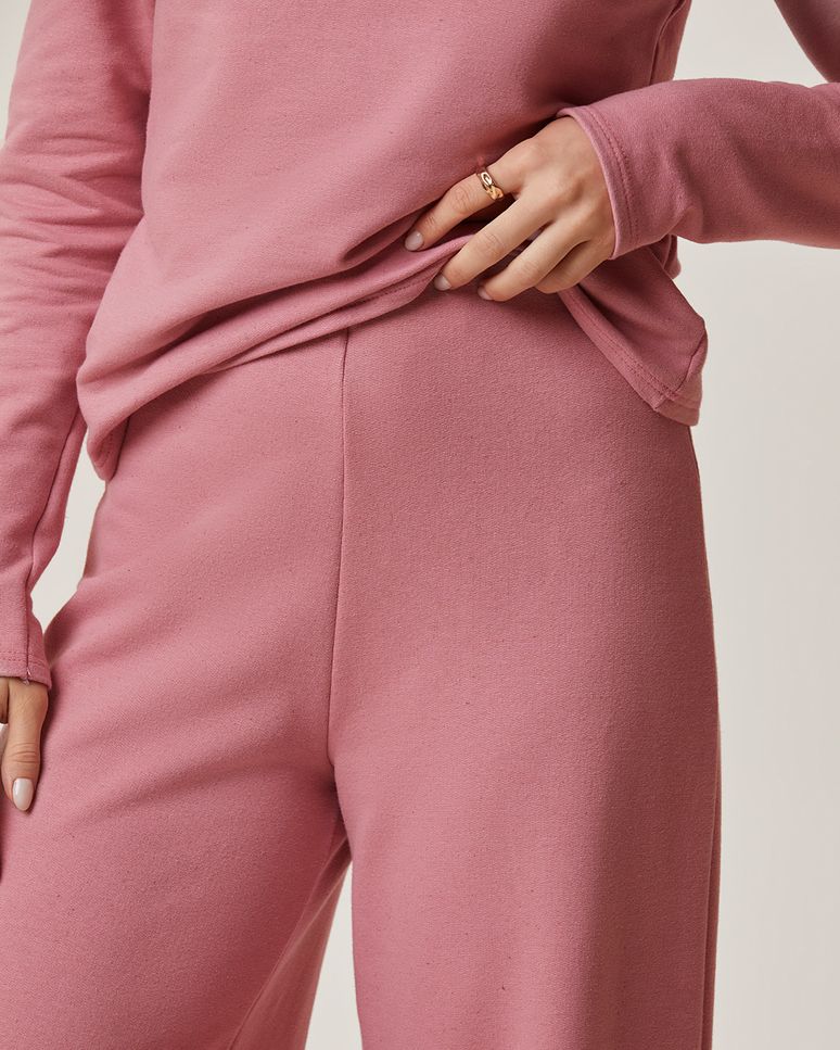 Calça Wide Leg Feminina Em Moletom Linho