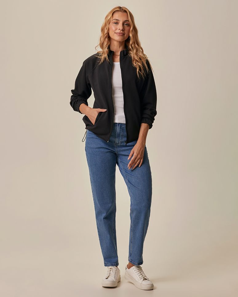 Jaqueta Feminina Bomber Gola Alta Barra Com Regulagem Em Malha Suedine Premium