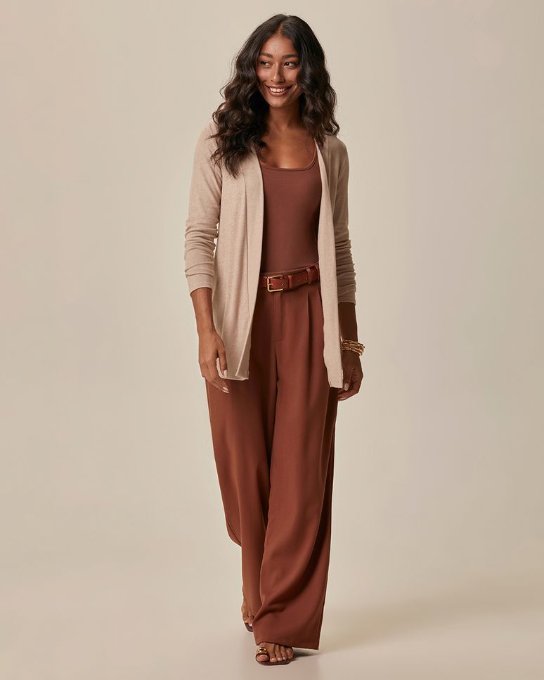 Cardigan Feminino Justo Decote Aberto Manga Longa Em Malha Térmica