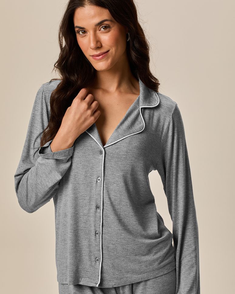 Pijama Longo Feminino Americano Blusa E Calça Em Viscose Stretch