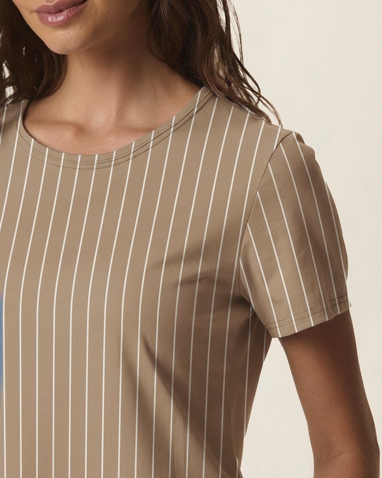 Vestido Feminino Estampado Com Decote Redondo Em Algodão