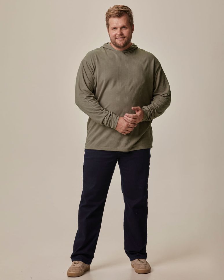 Blusão Masculino Plus Size Capuz E Manga Longa Em Moletinho Texturizado