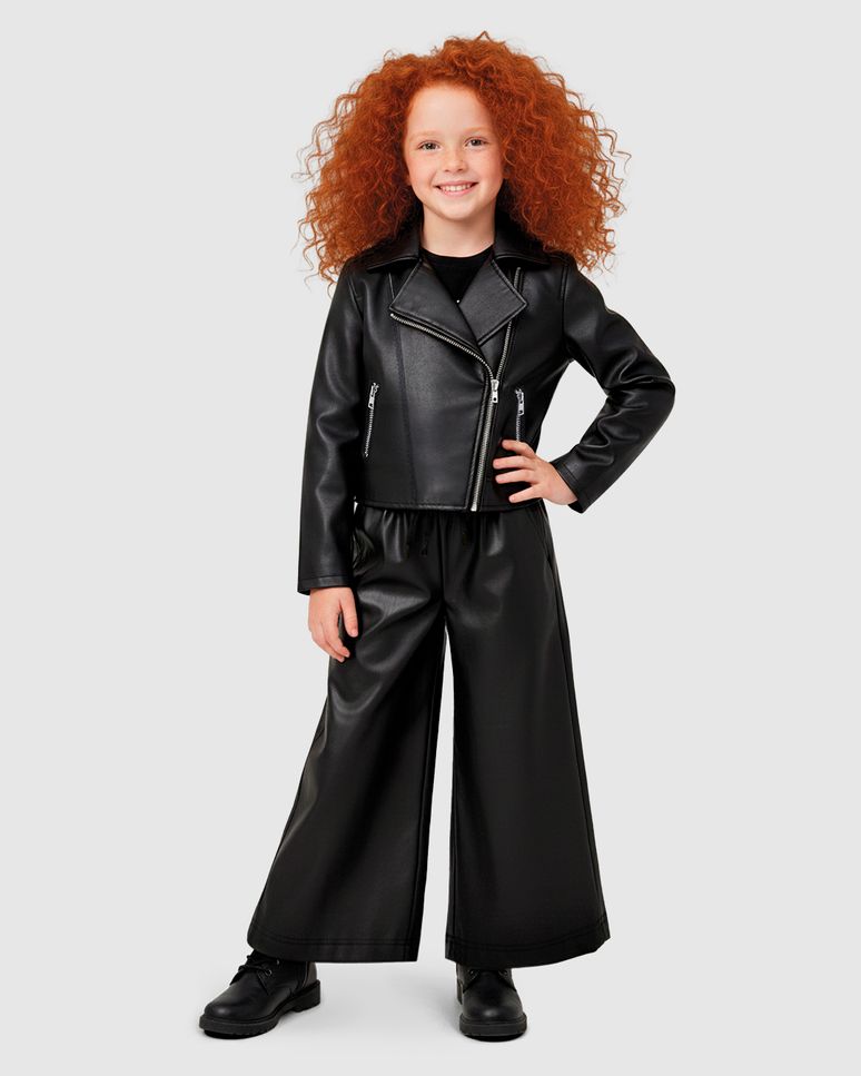 Jaqueta Menina Biker Croppedm Bolso Zíper Em Corino - Carinhoso