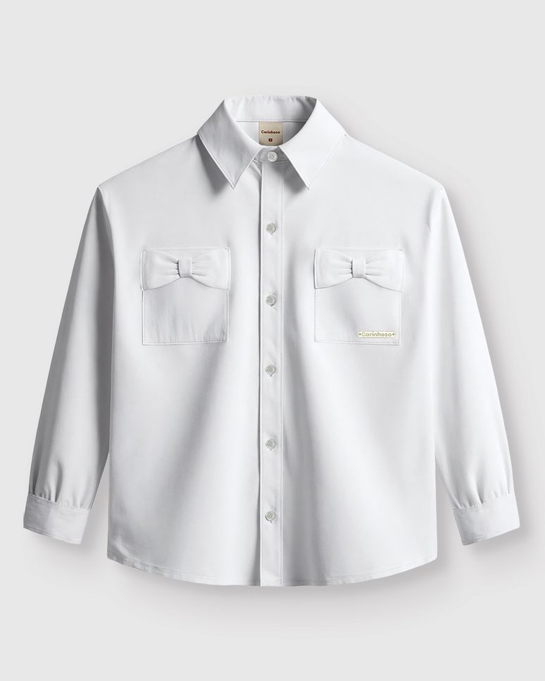 Camisa Menina Bolso Frontal Detalhe Laço Em Tricoline - Carinhoso