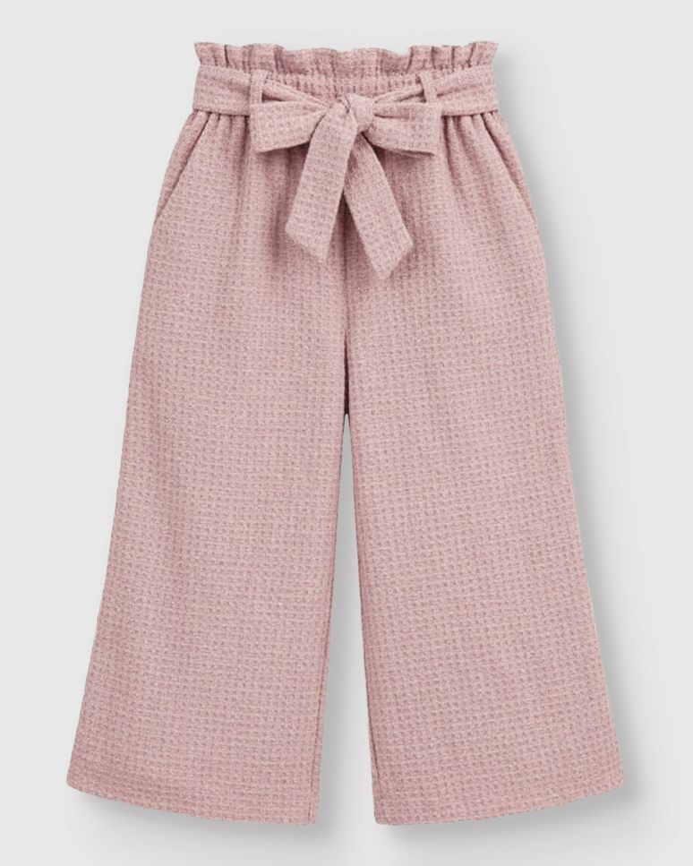 Calça Menina Wide Leg Cós Clochard Com Cinto Em Malha Texturizada - Carinhoso