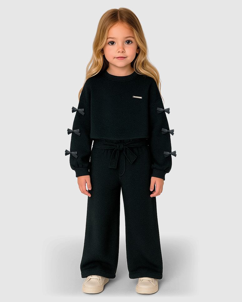 Blusa Menina Manga Longa Aplique Laços Em Malha Texturizada - Carinhoso