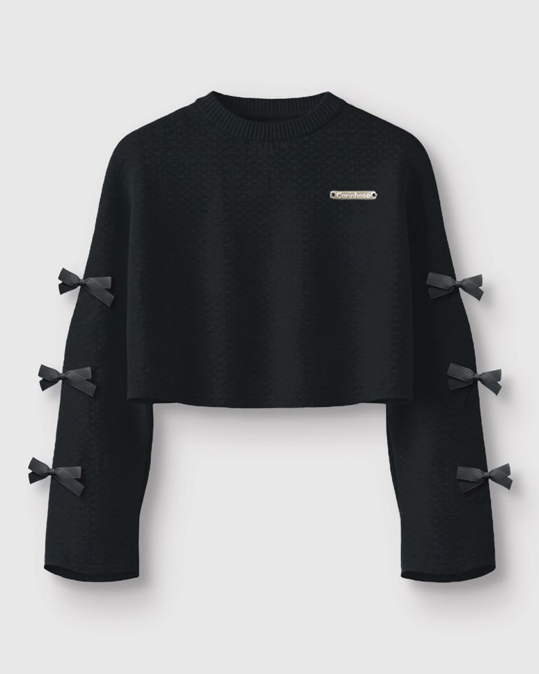 Blusa Menina Manga Longa Aplique Laços Em Malha Texturizada - Carinhoso