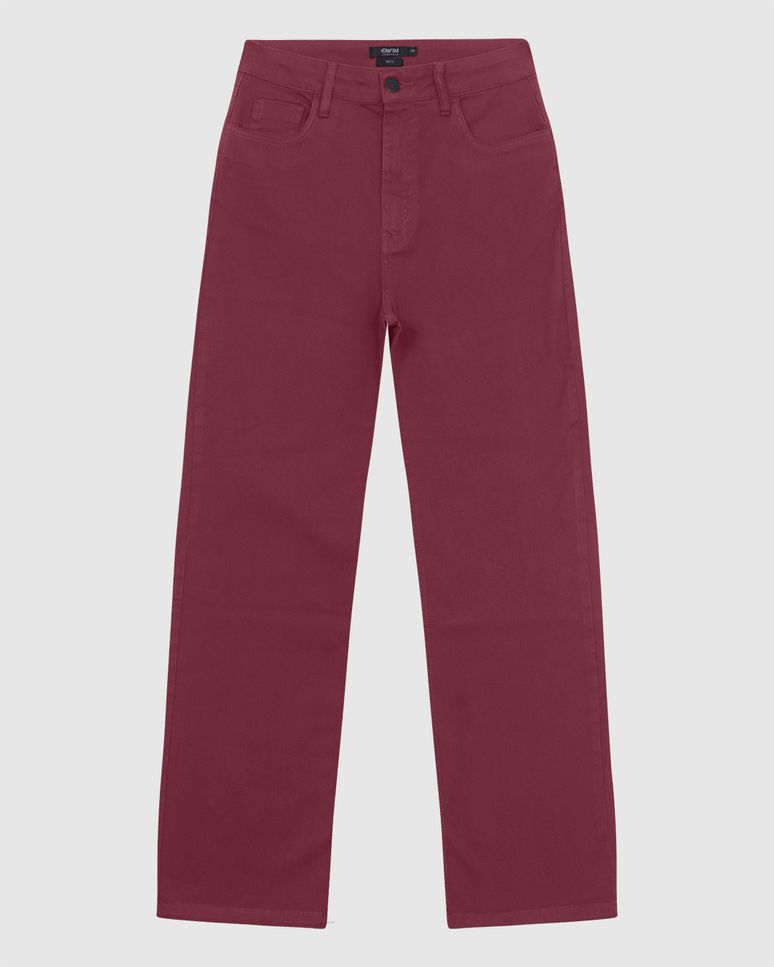 Calça Feminina Reta Cintura Alta Bolso Funcional Em Sarja Stretch - ENFIM