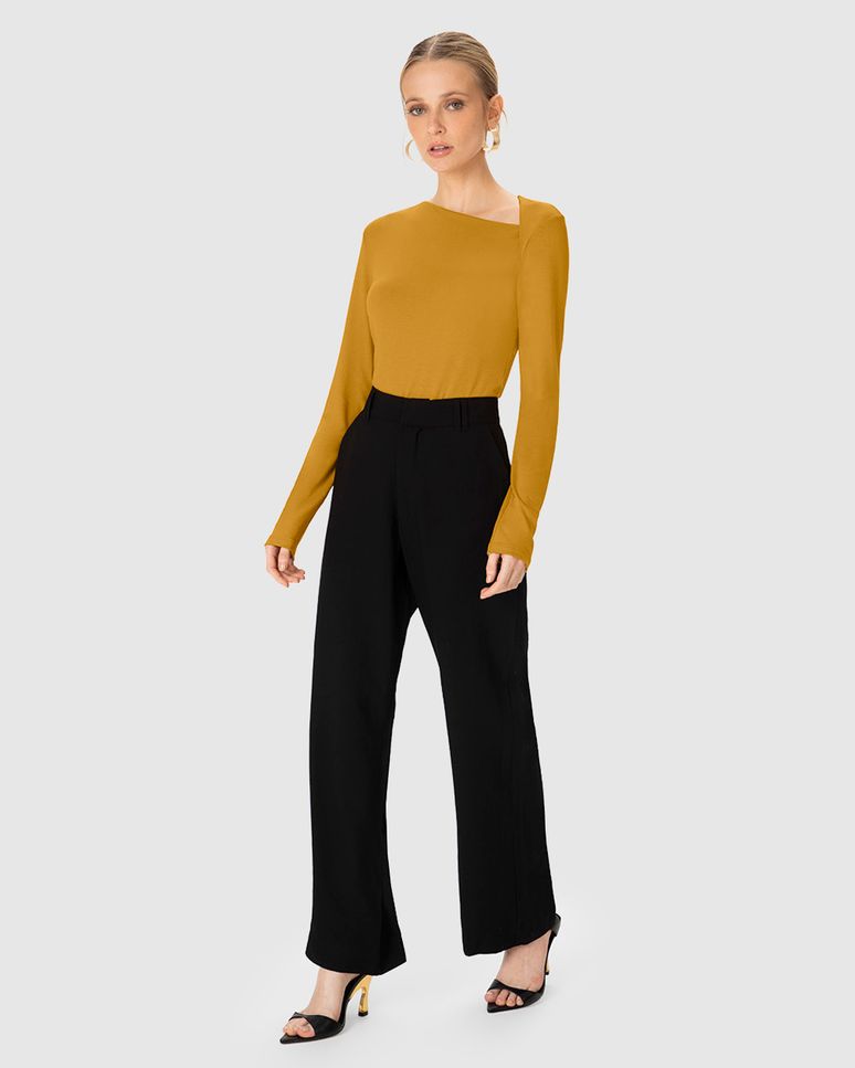 Blusa Feminina Justa Manga Longa Fenda No Ombro Em Viscose Stretch - ENFIM