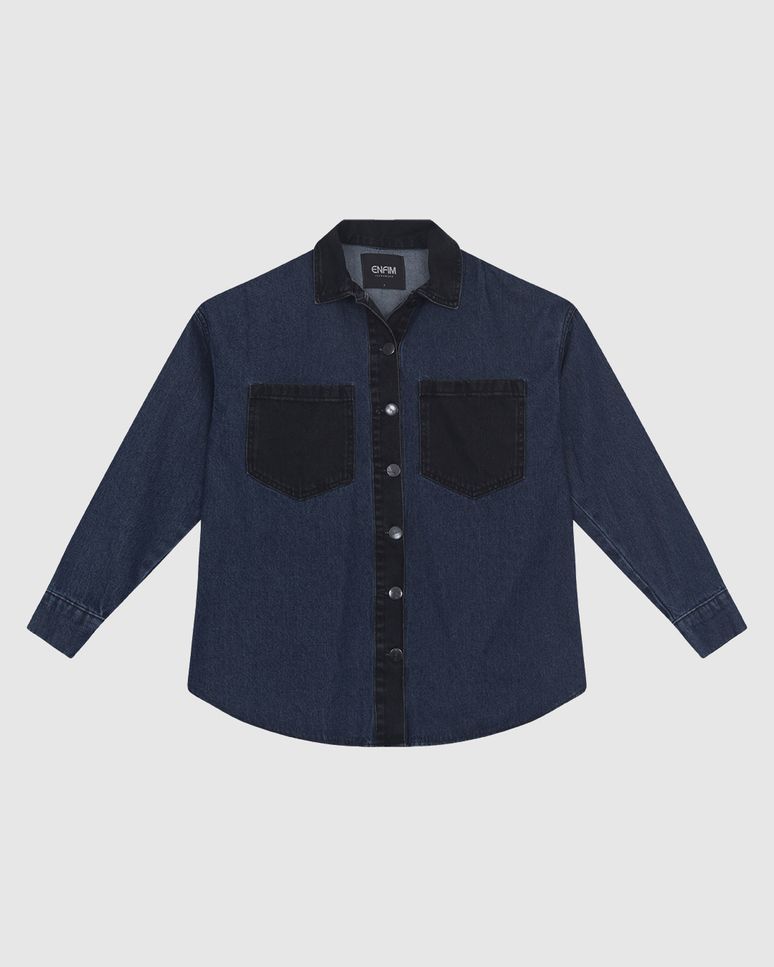 Jaqueta Feminina Oversized Bicolor Em Jeans 100% Algodão - ENFIM