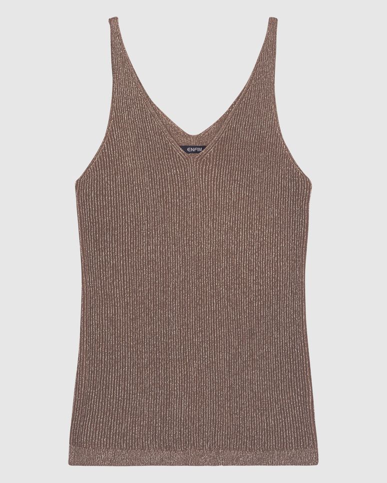 Regata Justa Feminina Decote V Alça Média Em Tricô Lurex - ENFIM