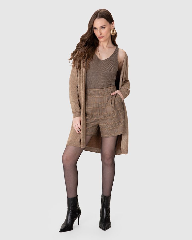 Regata Justa Feminina Decote V Alça Média Em Tricô Lurex - ENFIM