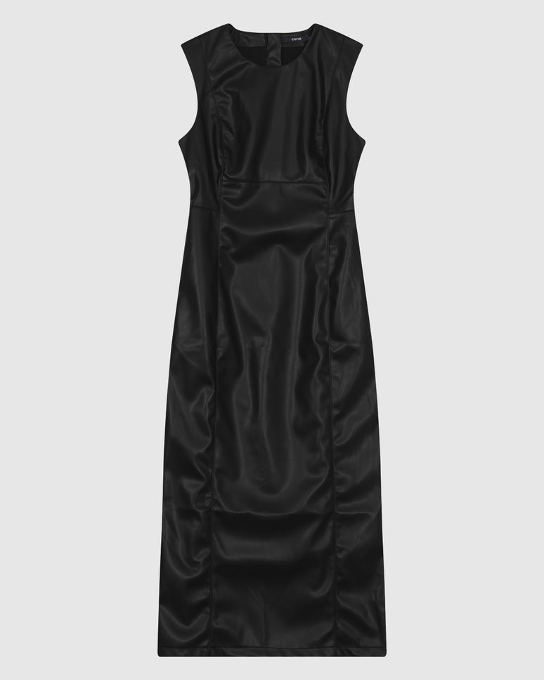 Vestido Midi Feminino Reto Fenda Costas Em PU Corino - ENFIM