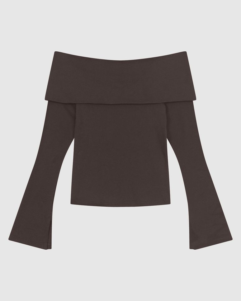 Blusa Feminina Decote Ombro A Ombro Abertura Na Manga Em Ribana - ENFIM