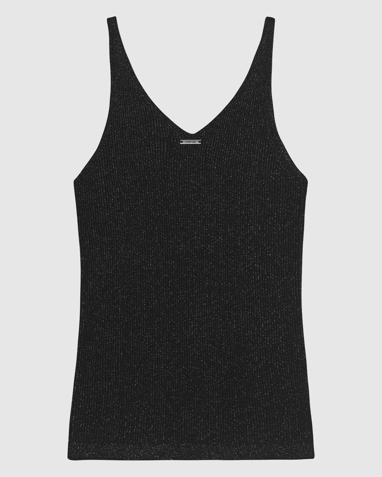 Regata Justa Feminina Decote V Alça Média Em Tricô Lurex - ENFIM