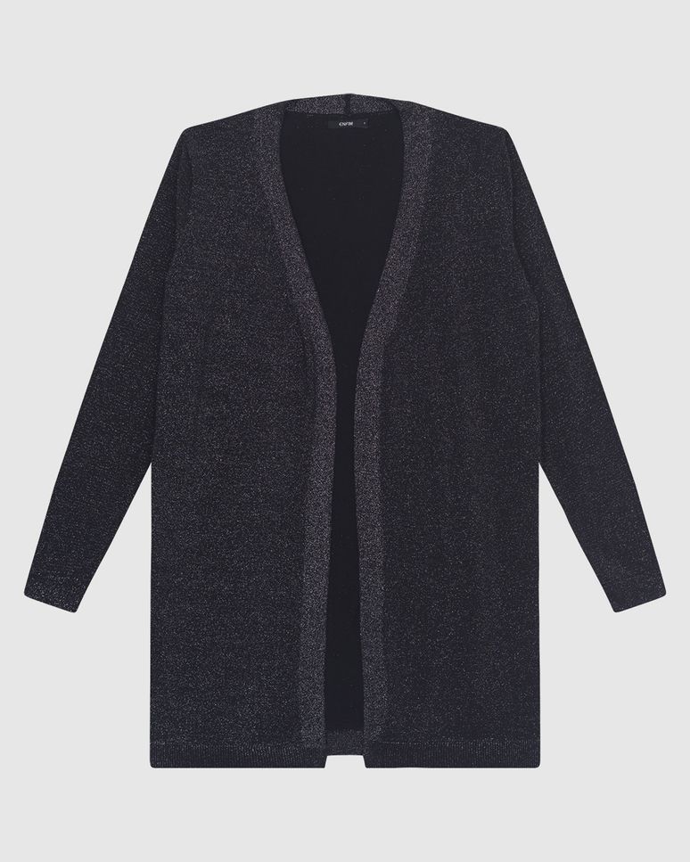Cardigan Alongado Feminino Manga Longa Em Tricô Lurex - ENFIM