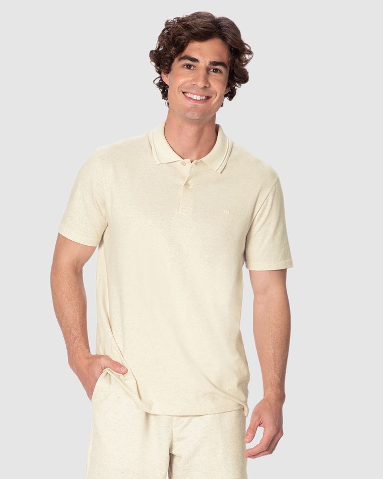 Camisa Polo Masculina Manga Curta Bordado Peitoral Em Malha Linho