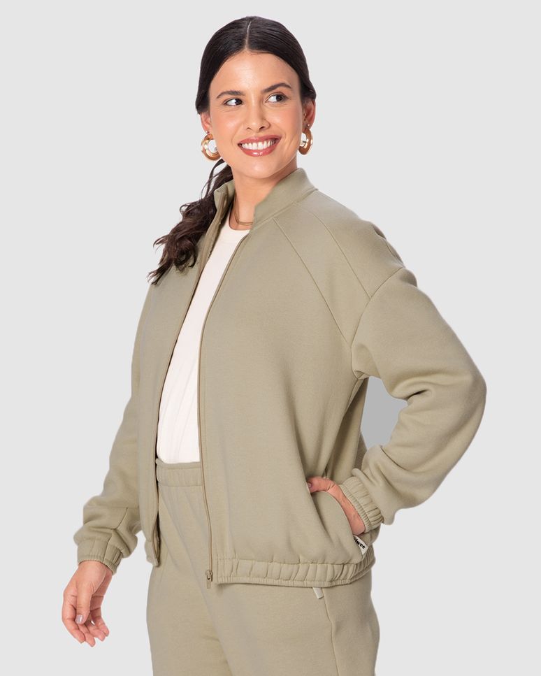 Jaqueta Ampla Feminina Detalhe Recorte Ombro Em Moletom Do Abraço