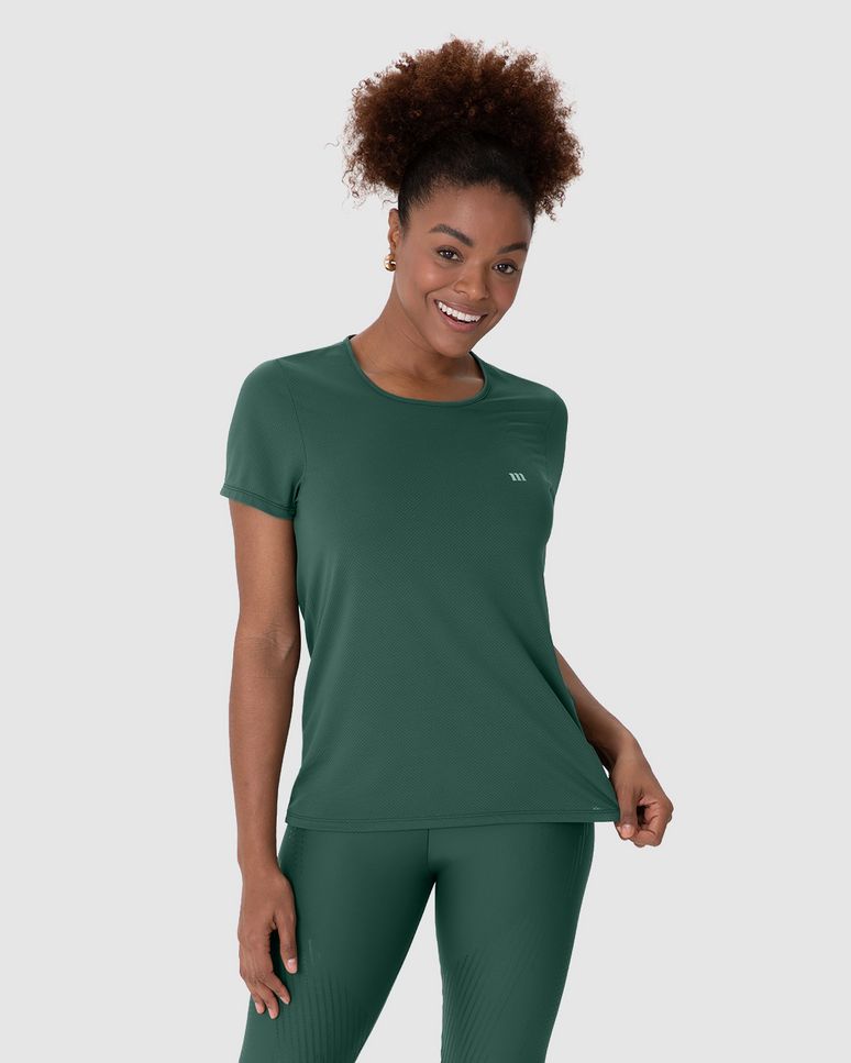 Blusa Esportiva Básica Feminina Decote Redondo Manga Curta Em Malha Dry Malwee Active