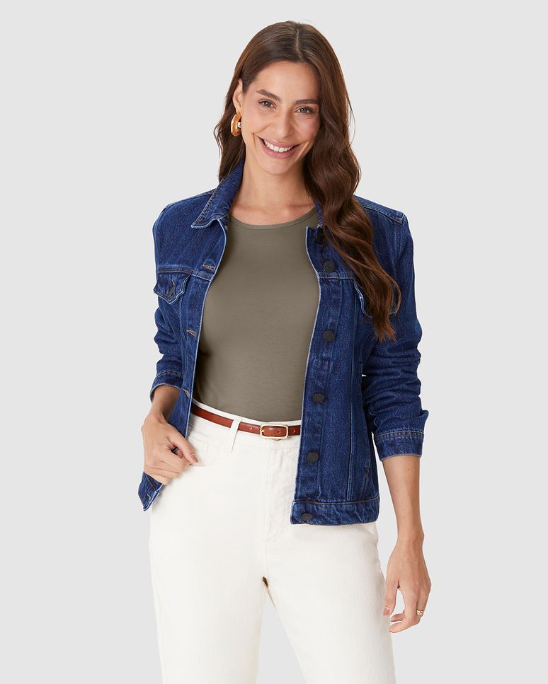 Blusa Básica Feminina Decote Redondo Em Viscose Stretch