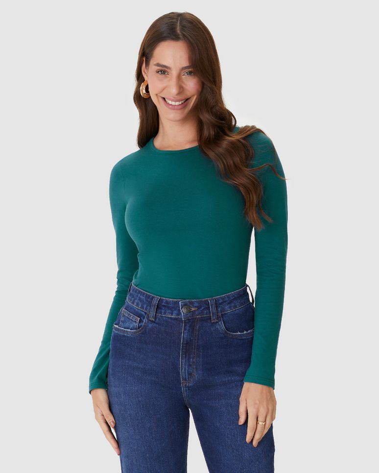 Blusa Básica Feminina Decote Redondo Em Algodão