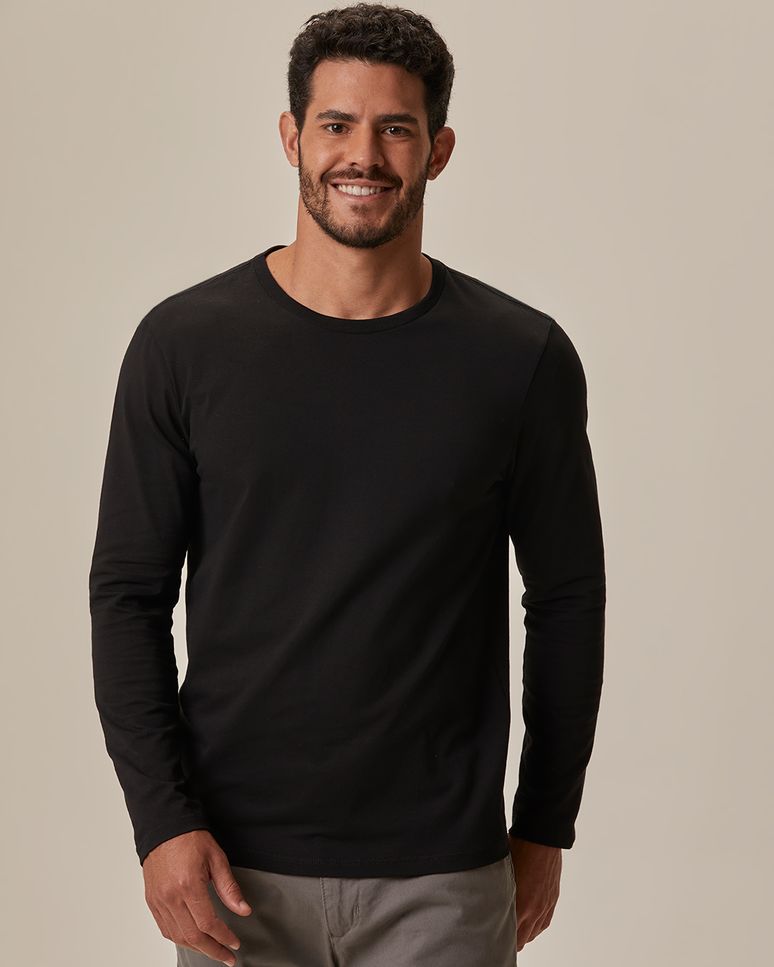 Camiseta Básica Masculina Slim Manga Longa Em Algodão