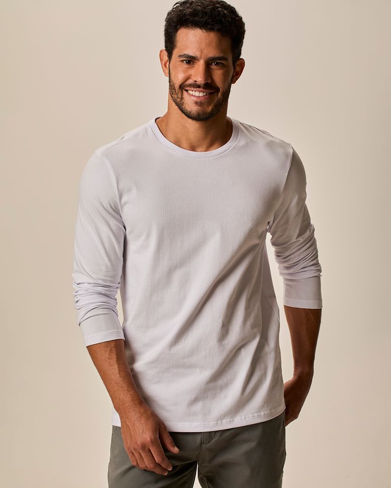Camiseta Básica Masculina Slim Manga Longa Em Algodão