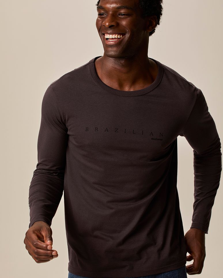 Camiseta Masculina Slim Manga Longa Estampada Em Algodão