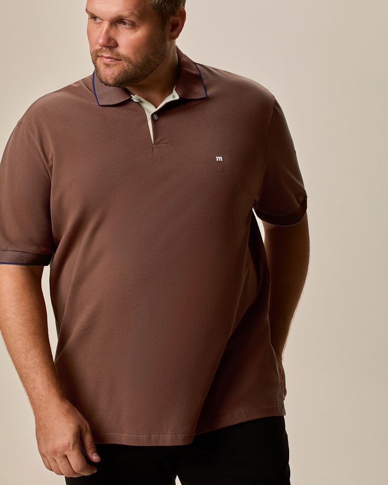 Camisa Polo Masculina Plus Size Regular Em Piquet Stretch