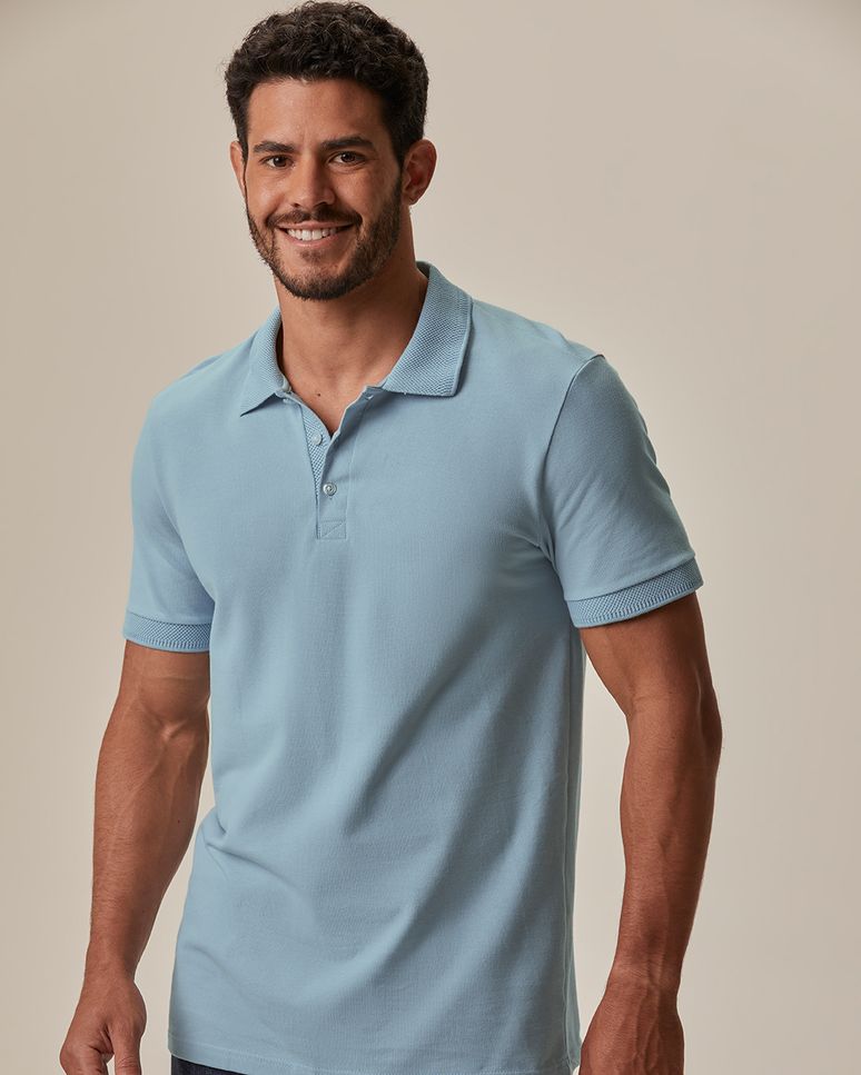 Camisa Polo Masculina Slim Peitilho E Manga Curta Em Piquet Premium