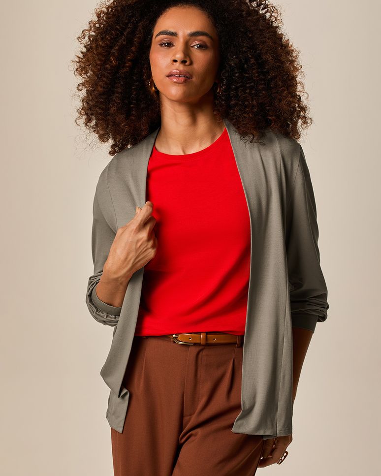 Cardigan Alongado Feminino Em Viscose Stretch