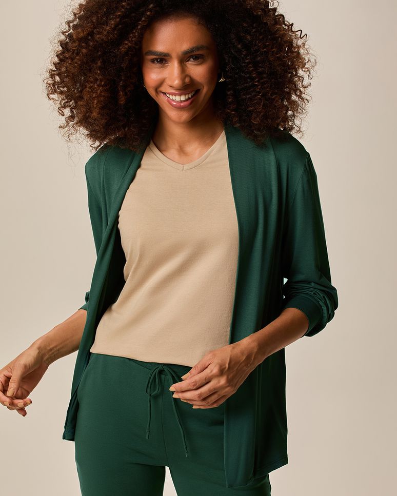 Cardigan Alongado Feminino Em Viscose Stretch