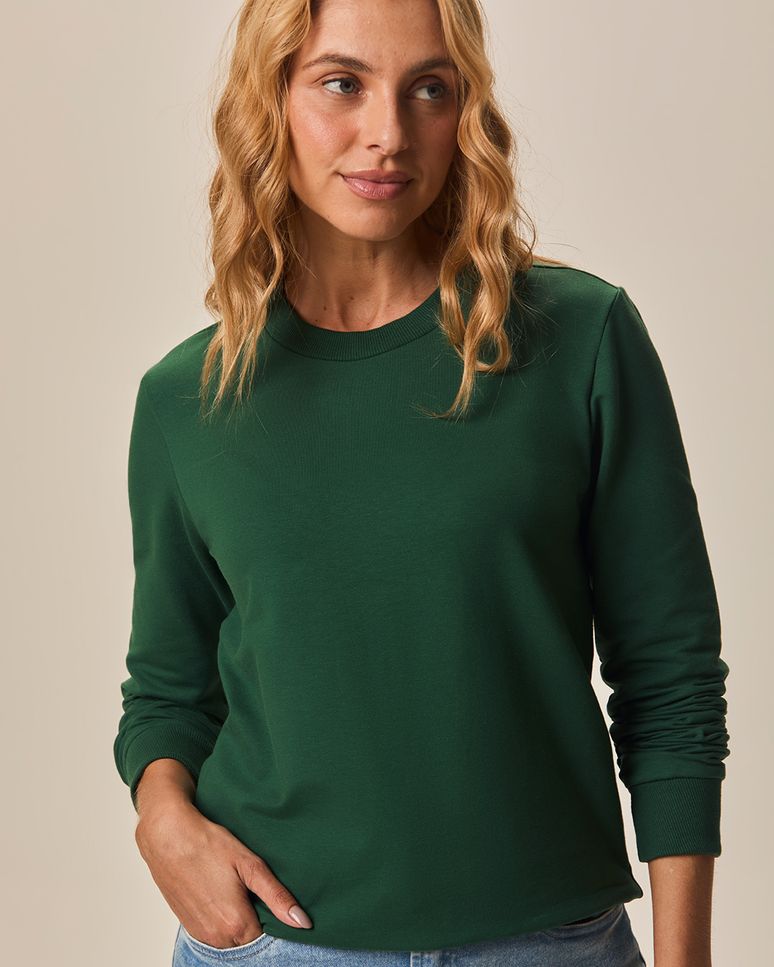 Blusão Básico Feminino Manga Longa Em Moletom Stretch