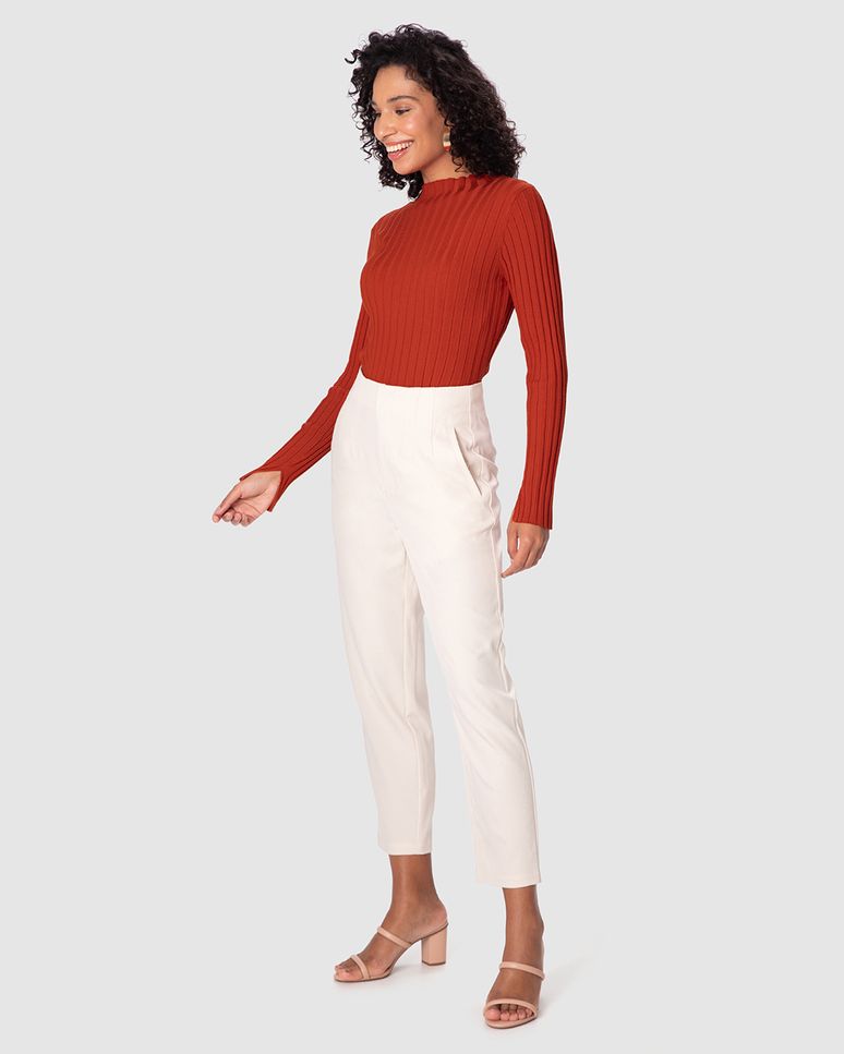 Blusa Justa Feminina Manga Longa Fenda No Punho Em Tricô