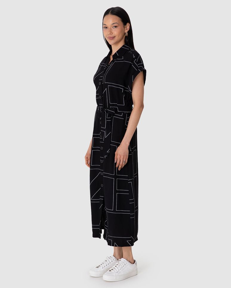 Vestido Midi Feminina Chemise Detalhe Amarração Em Tecido Mescla Viscose