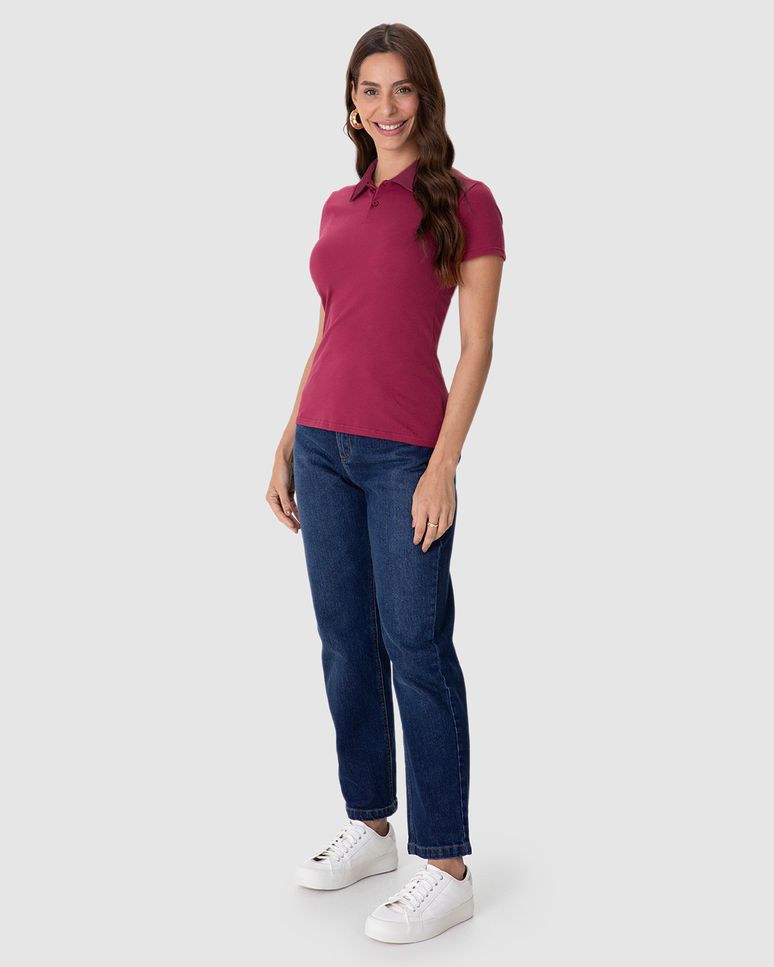 Blusa Polo Básica Feminina Com Peitilho Em Piquet Stretch