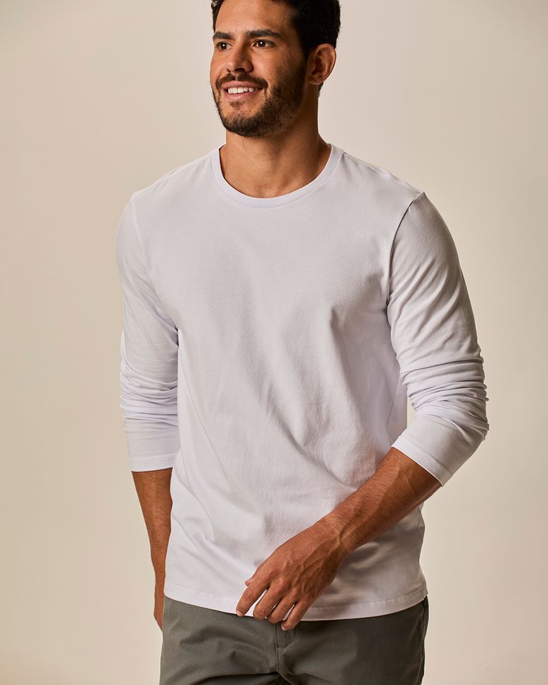 Camiseta Básica Masculina Slim Manga Longa Em Algodão