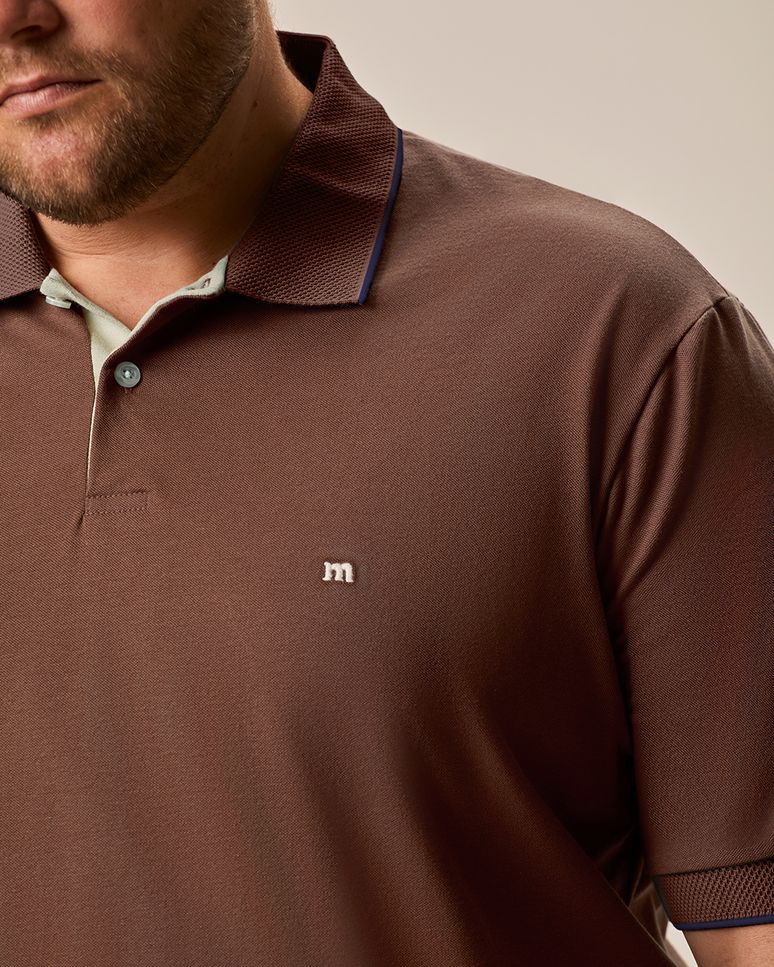 Camisa Polo Masculina Plus Size Regular Em Piquet Stretch