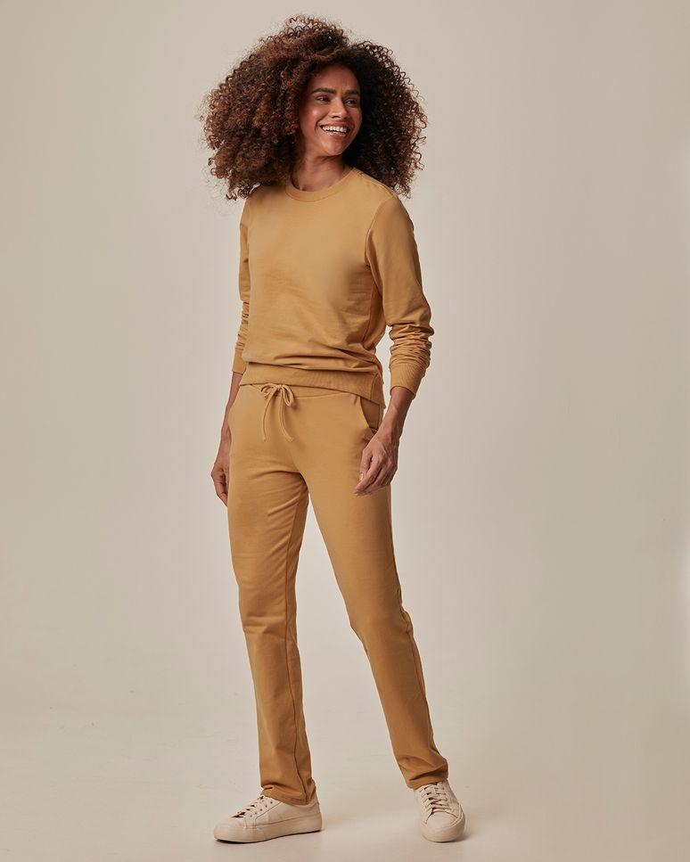 Conjunto Feminino Calça Bolso Faca Em Moletom Stretch Flanelado