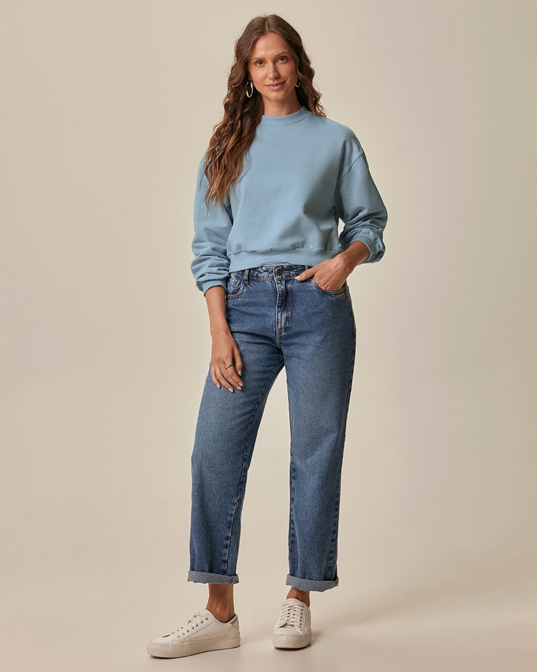 Blusão Básico Feminino Cropped Em Moletom Stretch Flanelado