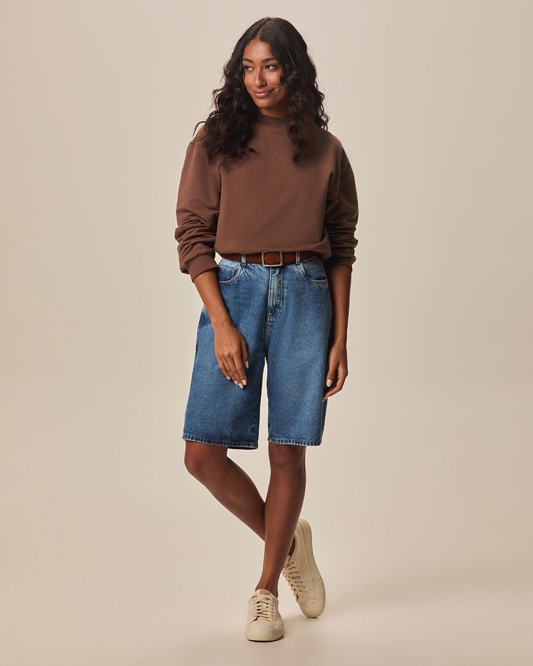 Blusão Básico Feminino Cropped Em Moletom Stretch Flanelado