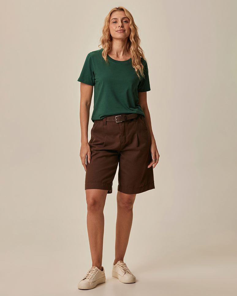 Blusa Básica Feminina Decote Redondo Com Pesponto Em Algodão