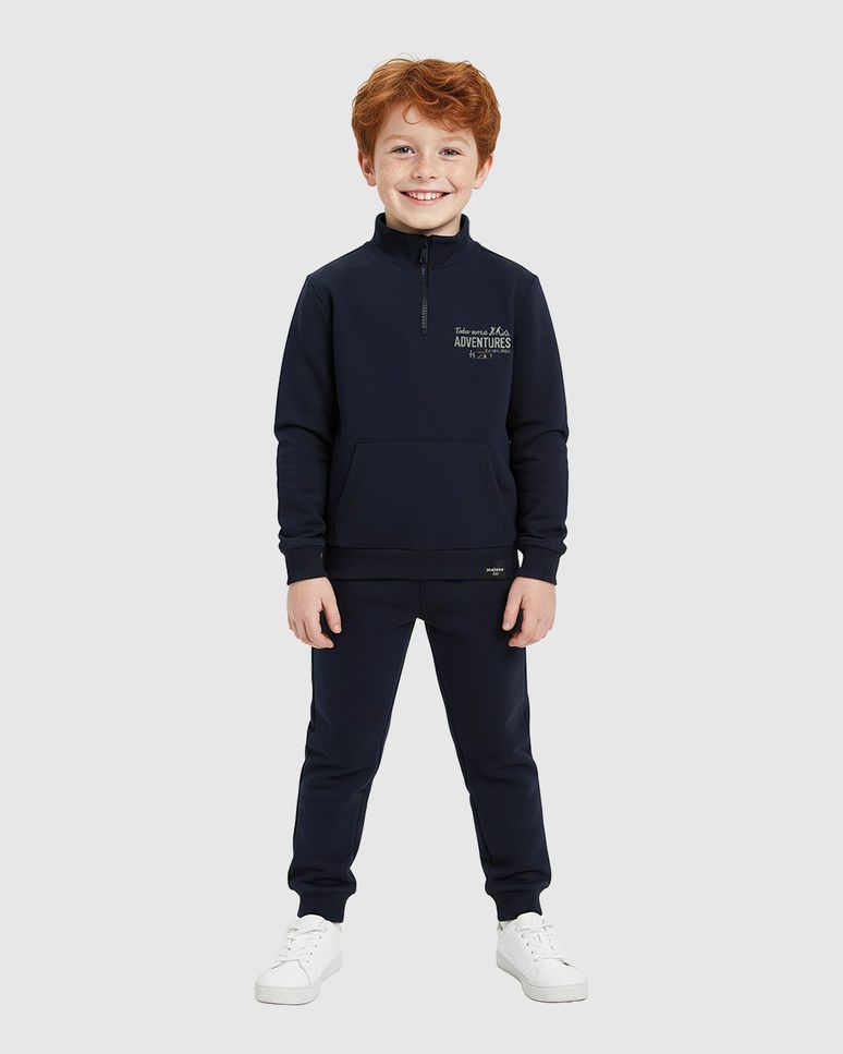 Conjunto Infantil Menino Blusão Gola Alta Com Zíper Em Moletinho Malwee Kids