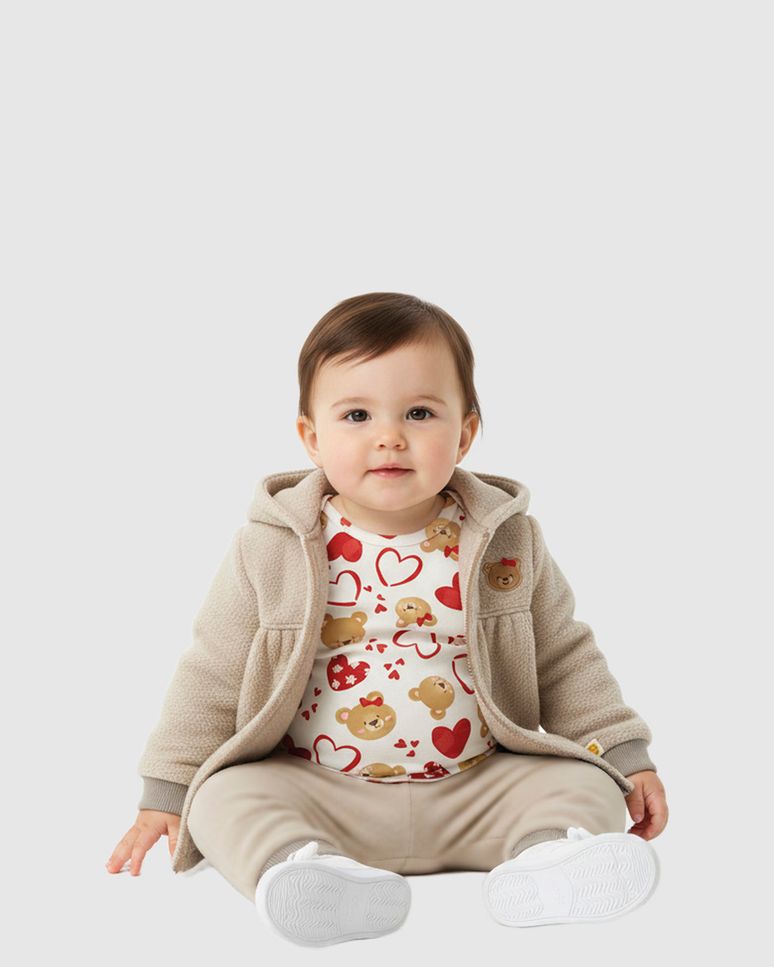 Conjunto Bebê Menina 3 Peças Jaqueta + Body Estampado + Calça Malwee Kids