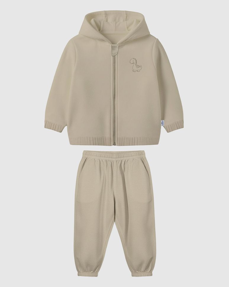 Conjunto Bebê Menino Jaqueta Bordado Dino E Calça Em Malha Térmica Malwee Kids